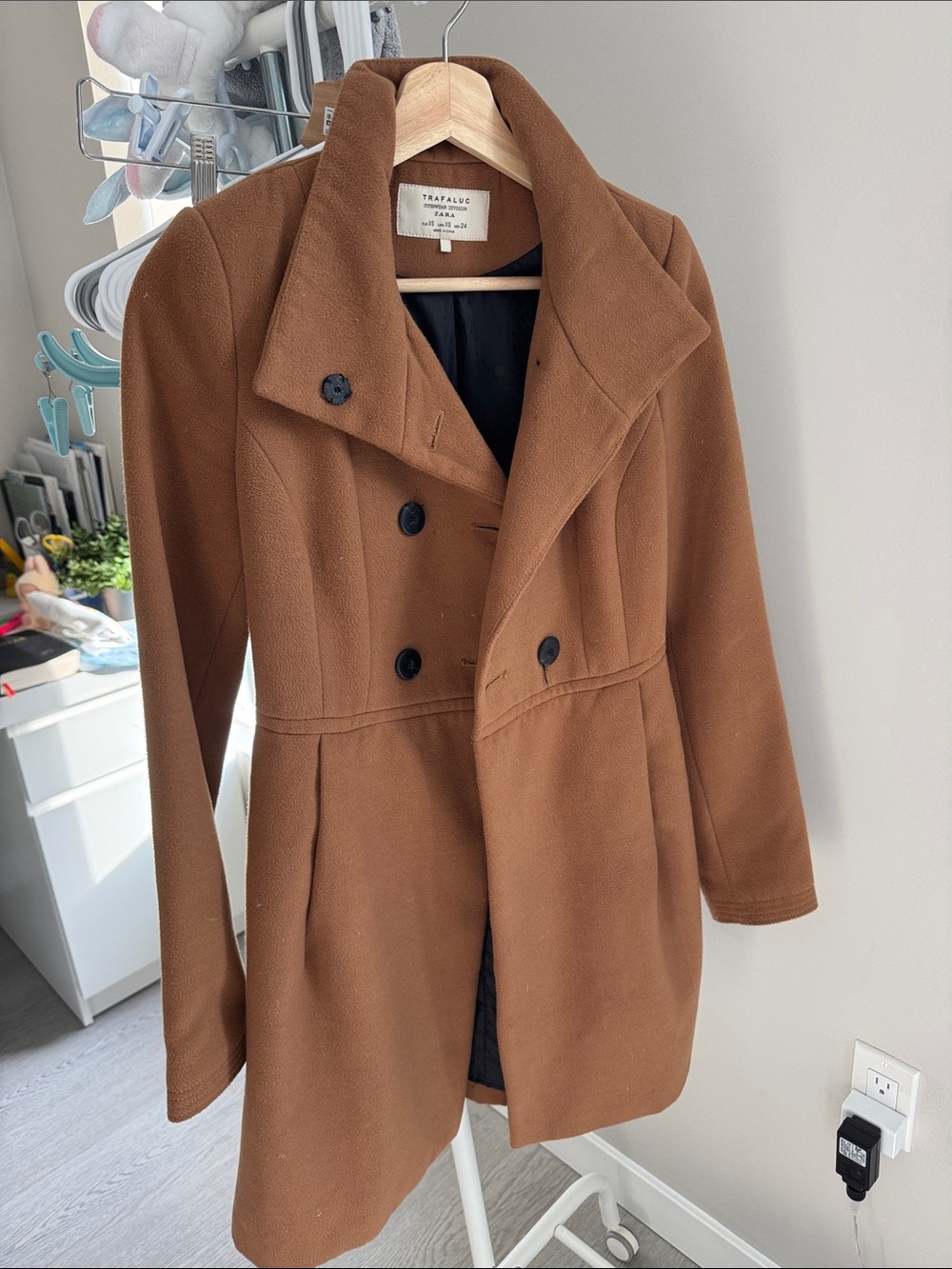 Zara Brown Double-Breasted Pea Coat